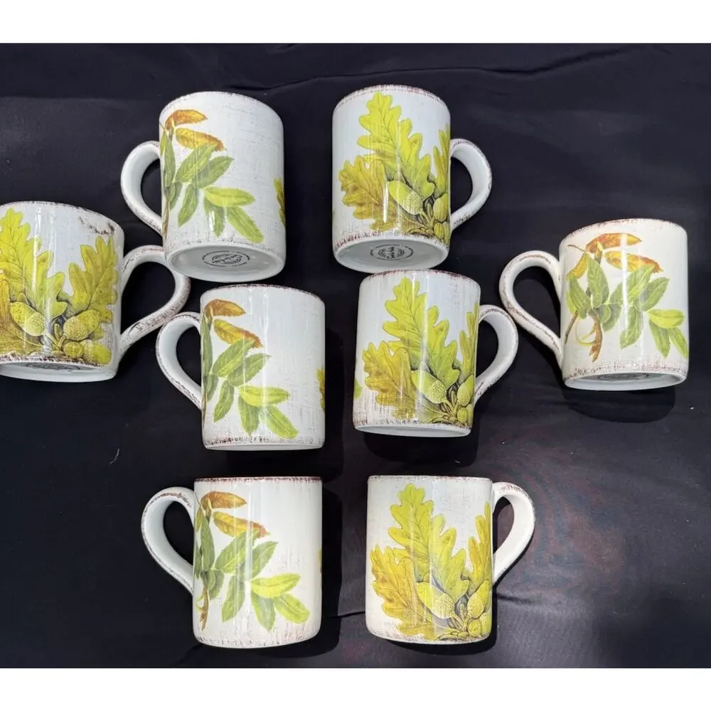 8 Sur La Table Acorn & Fig Coffee Tea Mugs made in Italy Fall Thanksgiving Mint!